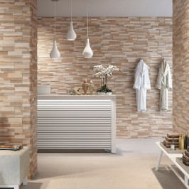 Carrelage mural en céramique, carrelage mural, beige, 3D, plancher, bandes en bois, Tilestone